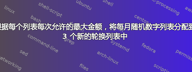 根据每个列表每次允许的最大金额，将每月随机数字列表分配到 3 个新的轮换列表中