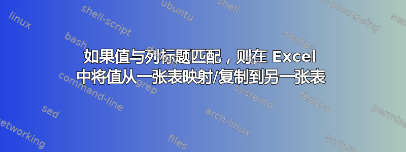 如果值与列标题匹配，则在 Excel 中将值从一张表映射/复制到另一张表