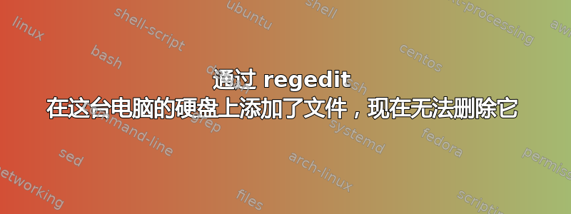 通过 regedit 在这台电脑的硬盘上添加了文件，现在无法删除它