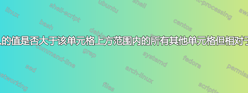 如何验证输入的值是否大于该单元格上方范围内的所有其他单元格但相对于该单元格？