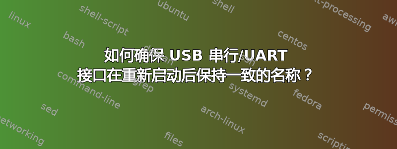 如何确保 USB 串行/UART 接口在重新启动后保持一致的名称？