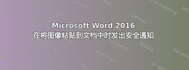 Microsoft Word 2016 在将图像粘贴到文档中时发出安全通知