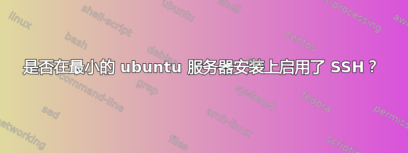 是否在最小的 ubuntu 服务器安装上启用了 SSH？