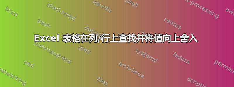 Excel 表格在列/行上查找并将值向上舍入