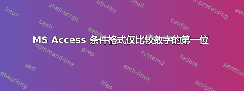 MS Access 条件格式仅比较数字的第一位