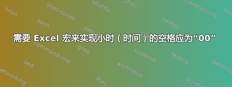 需要 Excel 宏来实现小时（时间）的空格应为“00”