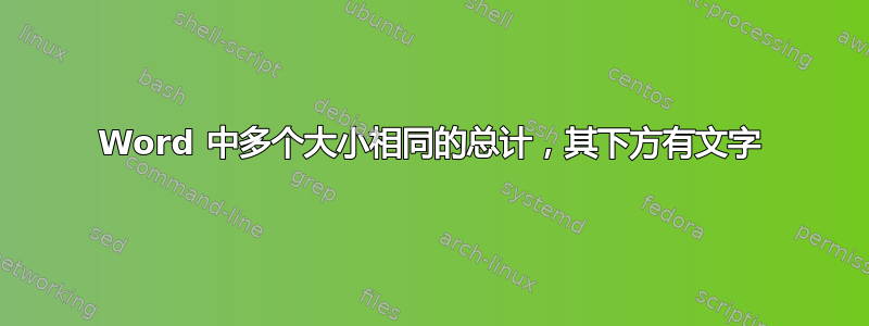 Word 中多个大小相同的总计，其下方有文字