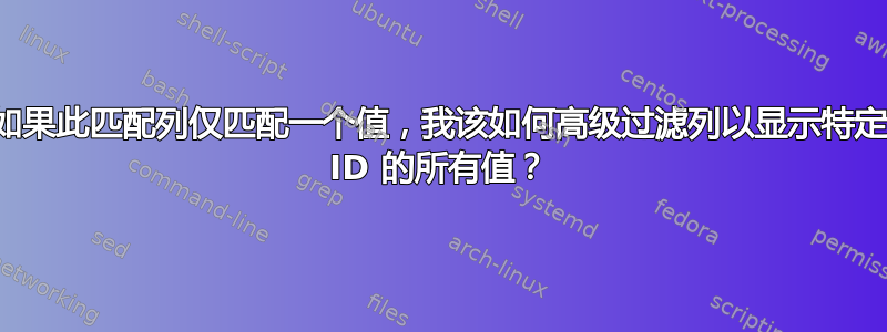 如果此匹配列仅匹配一个值，我该如何高级过滤列以显示特定 ID 的所有值？