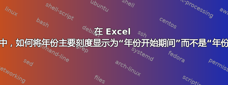 在 Excel 散点图气泡图中，如何将年份主要刻度显示为“年份开始期间”而不是“年份结束期间”？