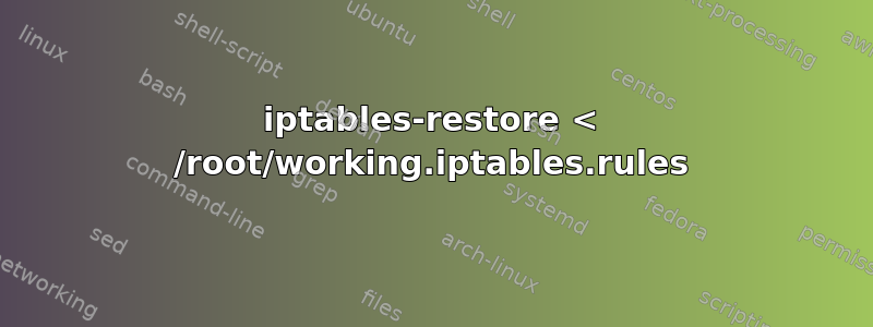 iptables-restore < /root/working.iptables.rules