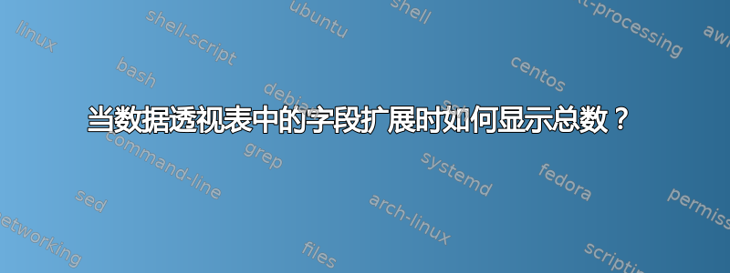 当数据透视表中的字段扩展时如何显示总数？