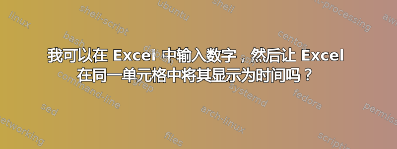 我可以在 Excel 中输入数字，然后让 Excel 在同一单元格中将其显示为时间吗？