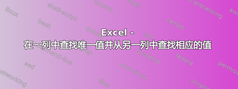 Excel - 在一列中查找唯一值并从另一列中查找相应的值