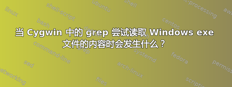 当 Cygwin 中的 grep 尝试读取 Windows exe 文件的内容时会发生什么？