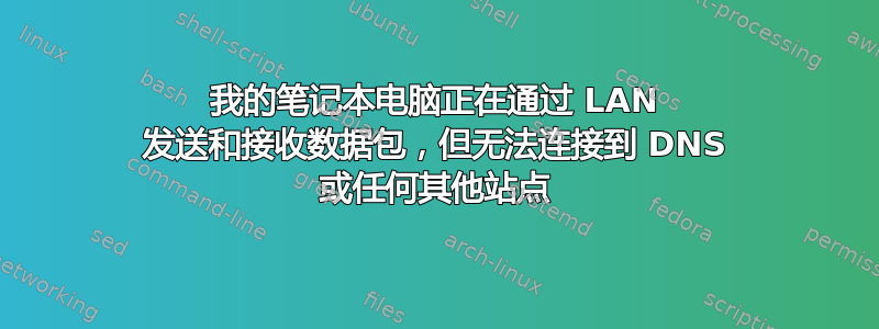 我的笔记本电脑正在通过 LAN 发送和接收数据包，但无法连接到 DNS 或任何其他站点