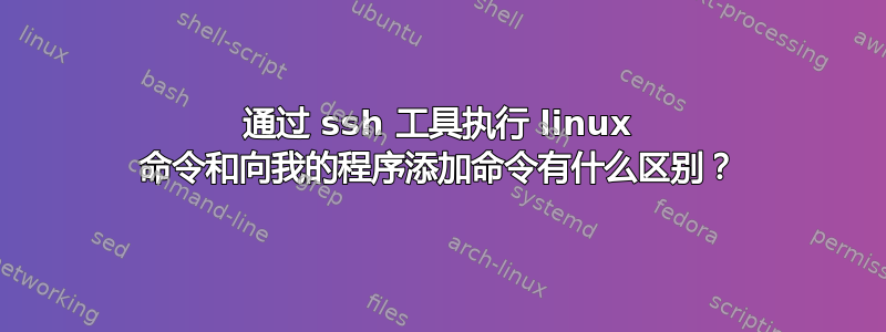 通过 ssh 工具执行 linux 命令和向我的程序添加命令有什么区别？