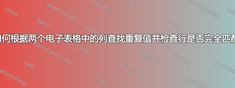 如何根据两个电子表格中的列查找重复值并检查行是否完全匹配