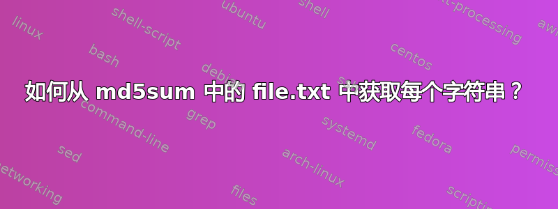 如何从 md5sum 中的 file.txt 中获取每个字符串？