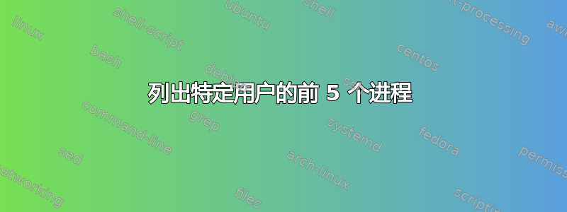 列出特定用户的前 5 个进程