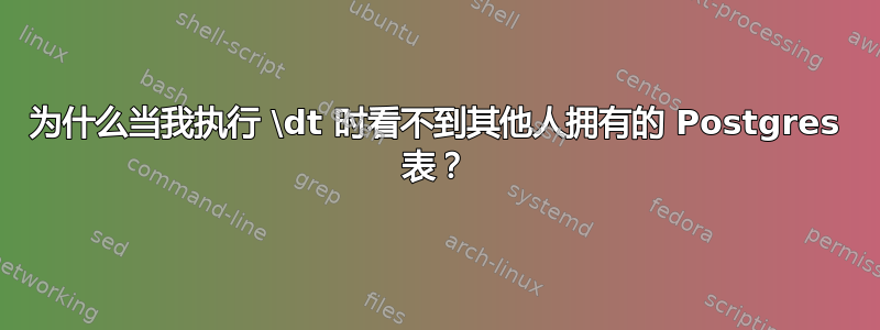 为什么当我执行 \dt 时看不到其他人拥有的 Postgres 表？