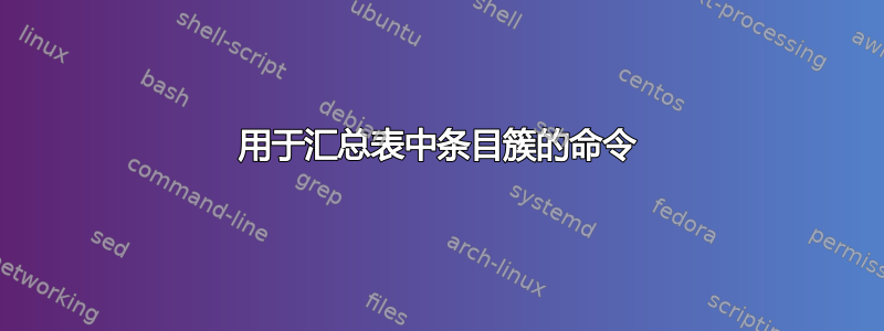 用于汇总表中条目簇的命令