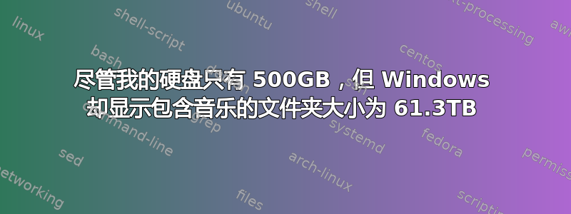 尽管我的硬盘只有 500GB，但 Windows 却显示包含音乐的文件夹大小为 61.3TB