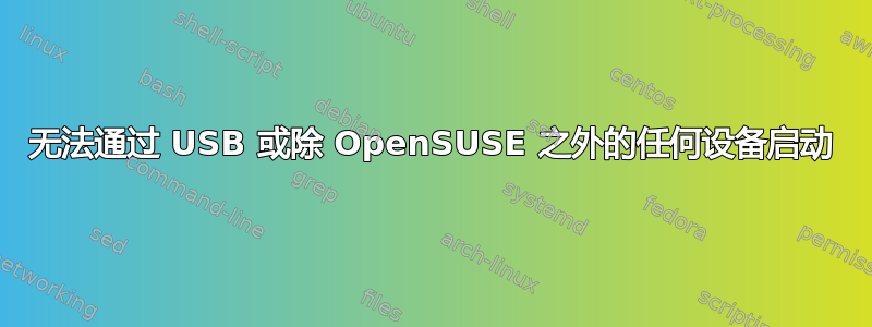 无法通过 USB 或除 OpenSUSE 之外的任何设备启动