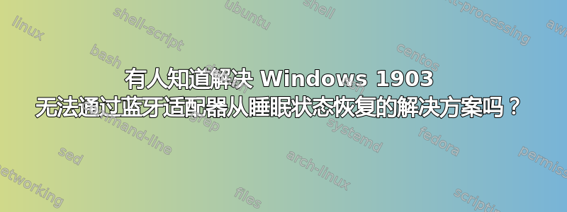 有人知道解决 Windows 1903 无法通过蓝牙适配器从睡眠状态恢复的解决方案吗？