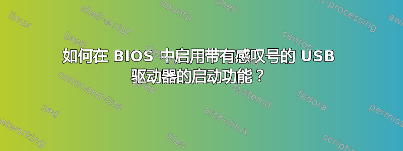 如何在 BIOS 中启用带有感叹号的 USB 驱动器的启动功能？