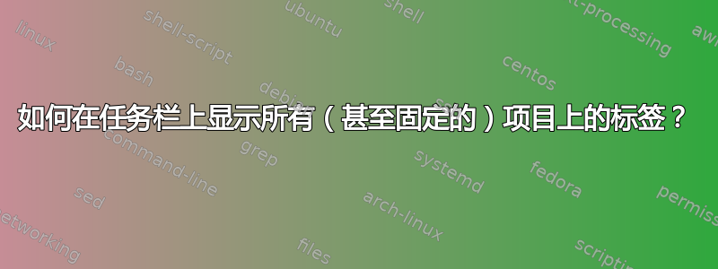 如何在任务栏上显示所有（甚至固定的）项目上的标签？