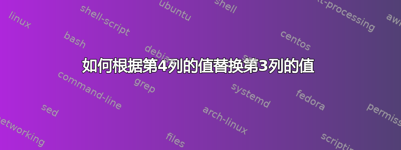 如何根据第4列的值替换第3列的值