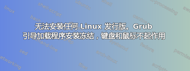 无法安装任何 Linux 发行版。Grub 引导加载程序安装冻结，键盘和鼠标不起作用