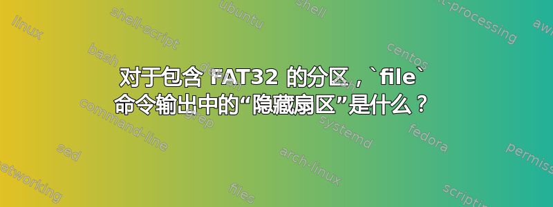 对于包含 FAT32 的分区，`file` 命令输出中的“隐藏扇区”是什么？