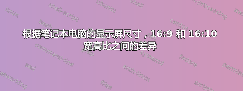 根据笔记本电脑的显示屏尺寸，16:9 和 16:10 宽高比之间的差异