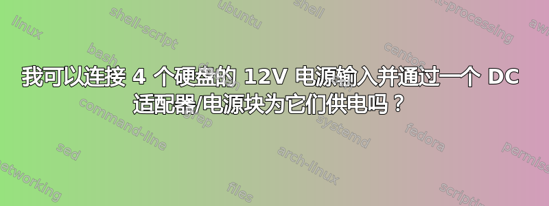 我可以连接 4 个硬盘的 12V 电源输入并通过一个 DC 适配器/电源块为它们供电吗？