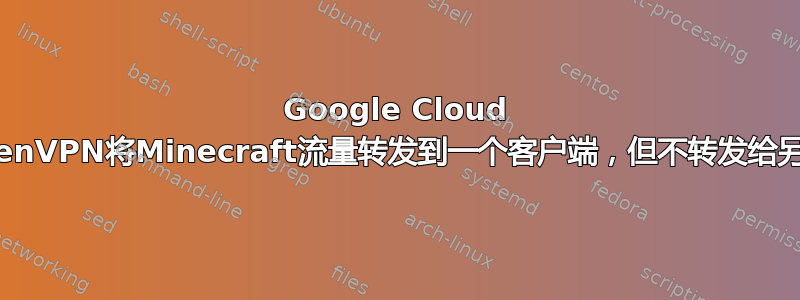 Google Cloud VM通过OpenVPN将Minecraft流量转发到一个客户端，但不转发给另一个客户端