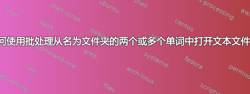 如何使用批处理从名为文件夹的两个或多个单词中打开文本文件？