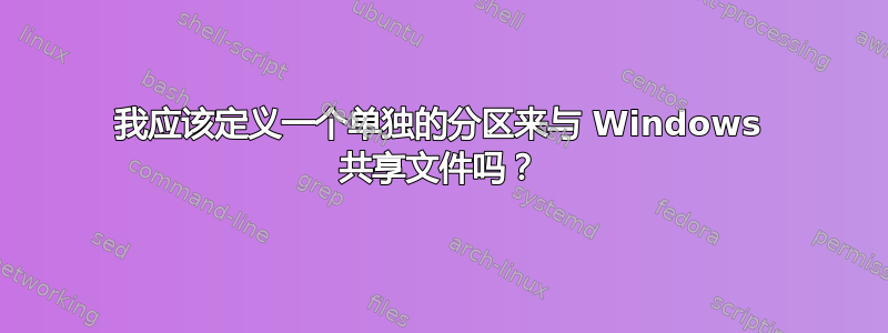 我应该定义一个单独的分区来与 ​​Windows 共享文件吗？