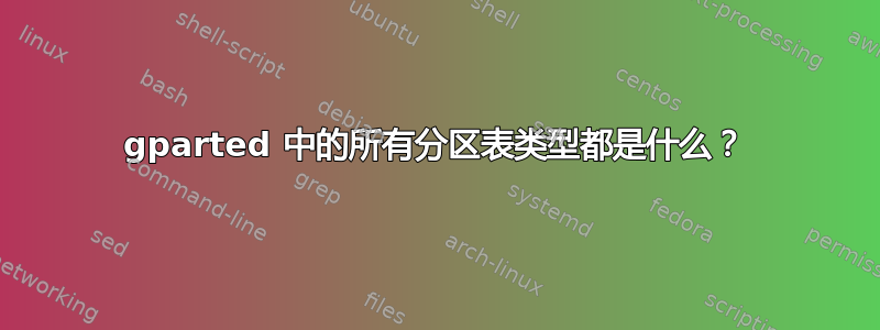 gparted 中的所有分区表类型都是什么？