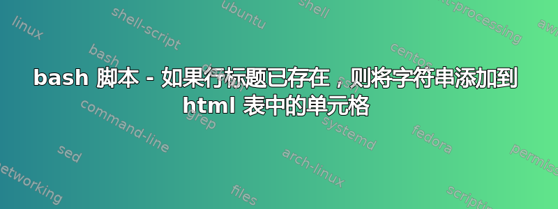 bash 脚本 - 如果行标题已存在，则将字符串添加到 html 表中的单元格