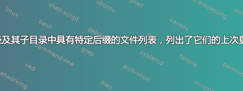 我的路径及其子目录中具有特定后缀的文件列表，列出了它们的上次更新日期