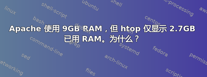 Apache 使用 9GB RAM，但 htop 仅显示 2.7GB 已用 RAM。为什么？