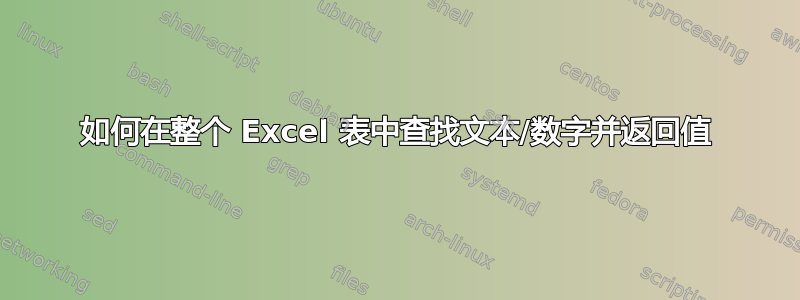 如何在整个 Excel 表中查找文本/数字并返回值