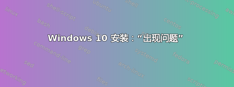 Windows 10 安装：“出现问题”