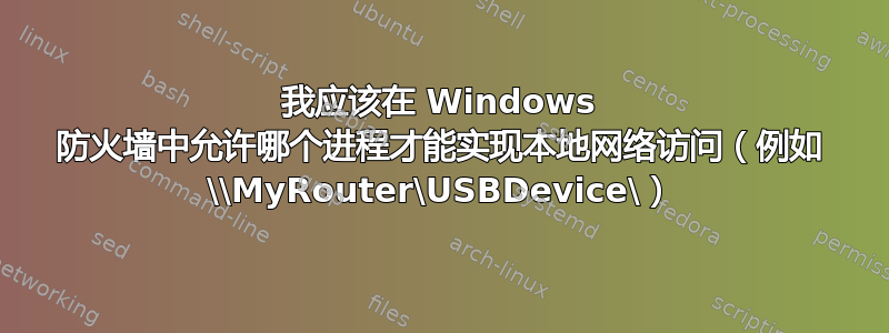 我应该在 Windows 防火墙中允许哪个进程才能实现本地网络访问（例如 \\MyRouter\USBDevice\）