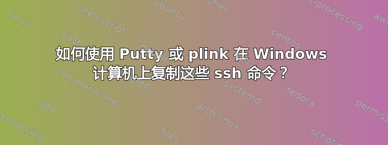 如何使用 Putty 或 plink 在 Windows 计算机上复制这些 ssh 命令？