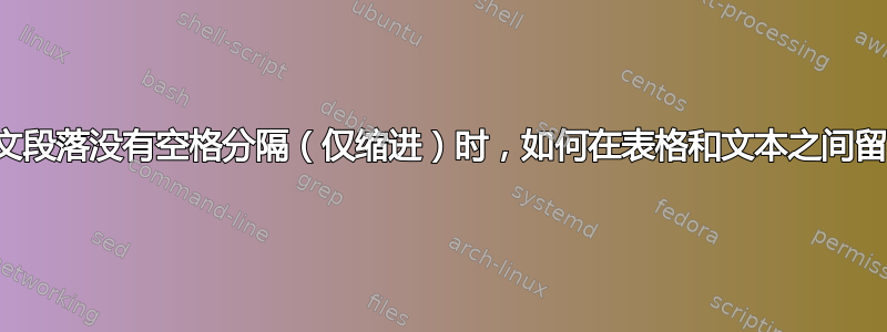 当常规正文段落没有空格分隔（仅缩进）时，如何在表格和文本之间留出间距？