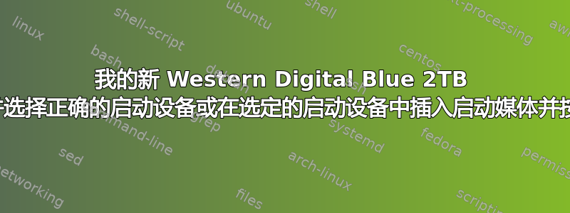 我的新 Western Digital Blue 2TB 显示“重新启动并选择正确的启动设备或在选定的启动设备中插入启动媒体并按下某个键”错误