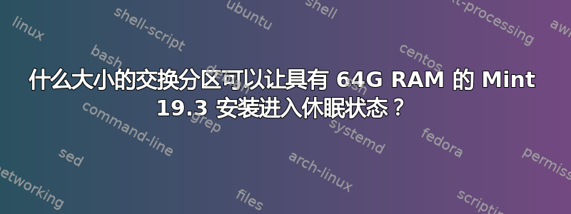 什么大小的交换分区可以让具有 64G RAM 的 Mint 19.3 安装进入休眠状态？