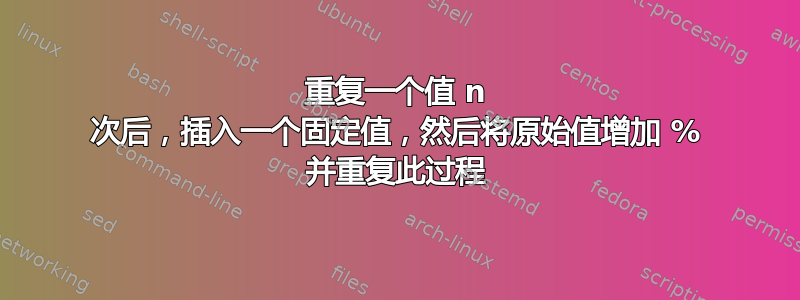 重复一个值 n 次后，插入一个固定值，然后将原始值增加 % 并重复此过程